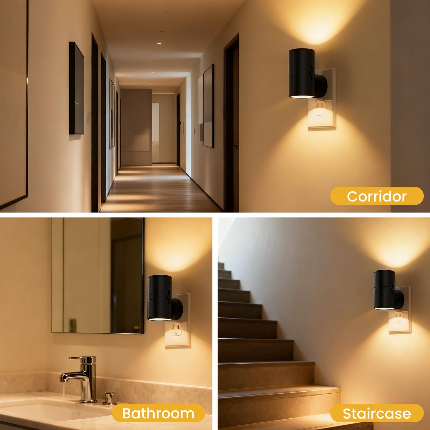 JIURUN LED Night Light Plug in, Modern Night Lights Plug into Wall, Dusk to Dawn Sensor, Soft White 3000K, 0-80LM Adjustable Brightness, for Hallway Bedroom Stairway, 2 Pack