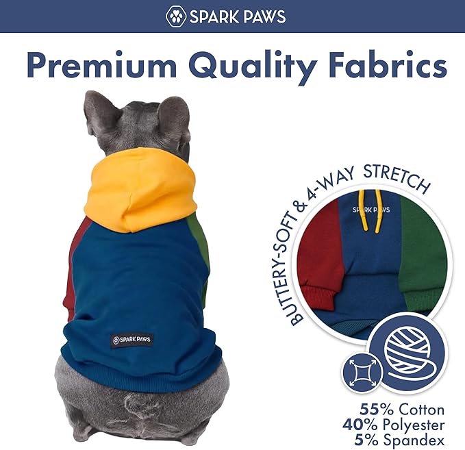 Spark Paws Dog Hoodie – Premium Dog Sweater for Small, Medium, and Large Dogs | Warm Outfits for French Bulldogs, Pitbull, Puppy, Winter Jacket Alternative - Primary Color Block - XL