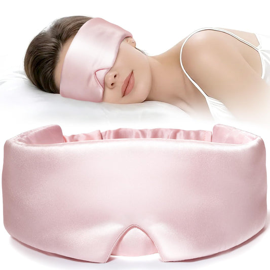 LitBear Silk Sleep Mask for Side Sleeper, Travel, Airplane, Office, Pink