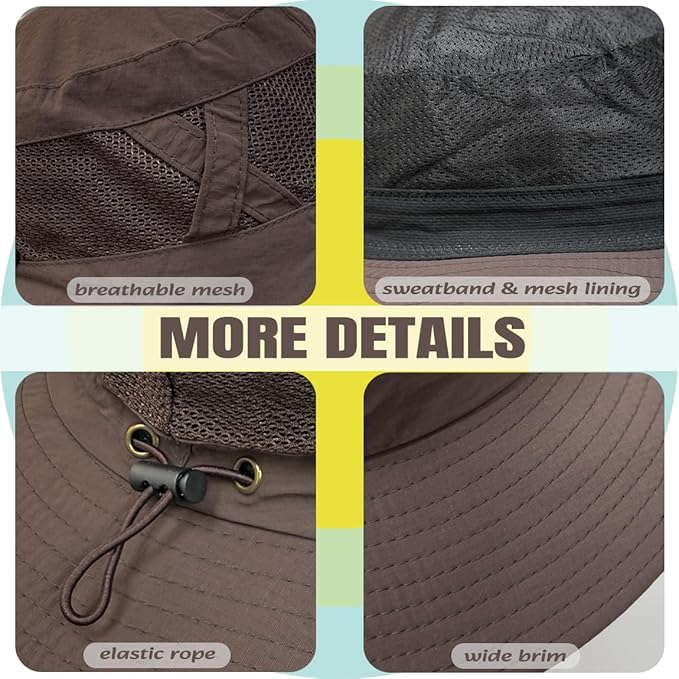 Fishing Hat UPF50+ Wide Brim Sun Hat for Men Women, Water Resistant Summer Sun Protection Safari Hat Hiking Bucket Hat