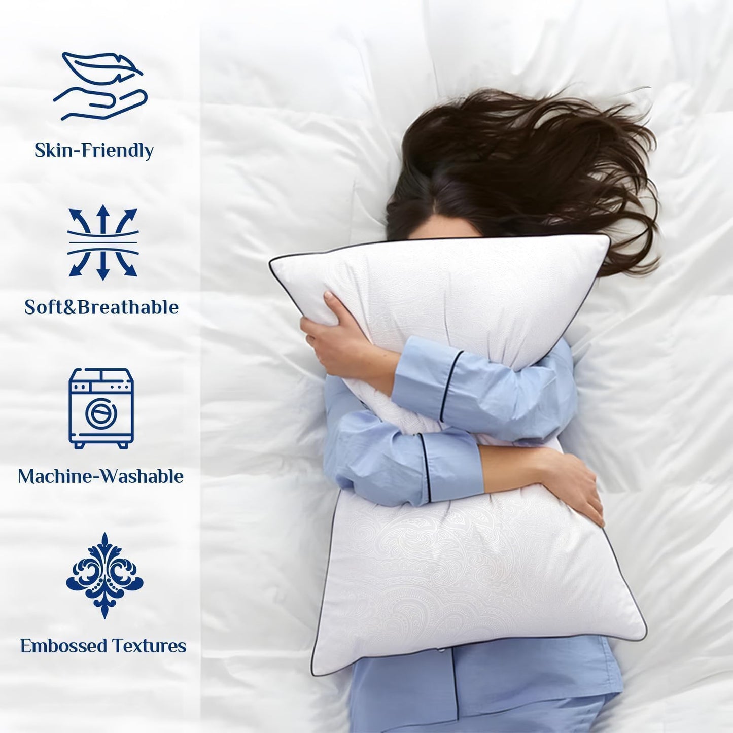 JOLLYVOGUE Pillows Queen Size Set of 2 for Sleeping, Soft and Supportive Bed Pillow with Down Alternative Filling for Side and Back Sleepers, Hotel Collection