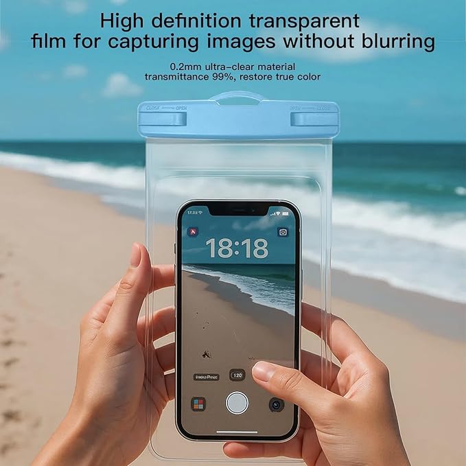 1/2 Pack Waterproof Phone Pouch Compatible with iPhone 17 16 15 Pro Max & Galaxy S24+/S23 7in Waterproof Phone Case, IPX8 Beach Travel Must Haves, Beach Essentials, Pink and Blue, 2 Pack