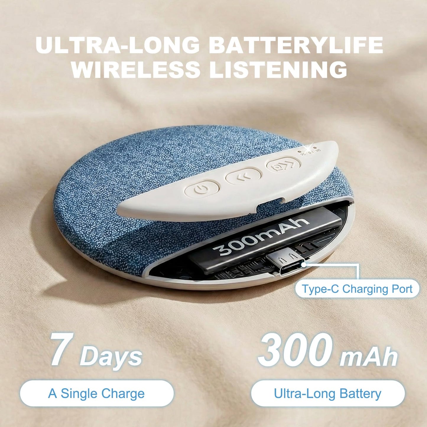 Vitomas New Sleep White Noise Machine with Smart Bluetooth 5.4 Pillow Speaker with Up to 48H Playtime & 3 Timers with Stereo Bass Private Sleep Headphones-Blue