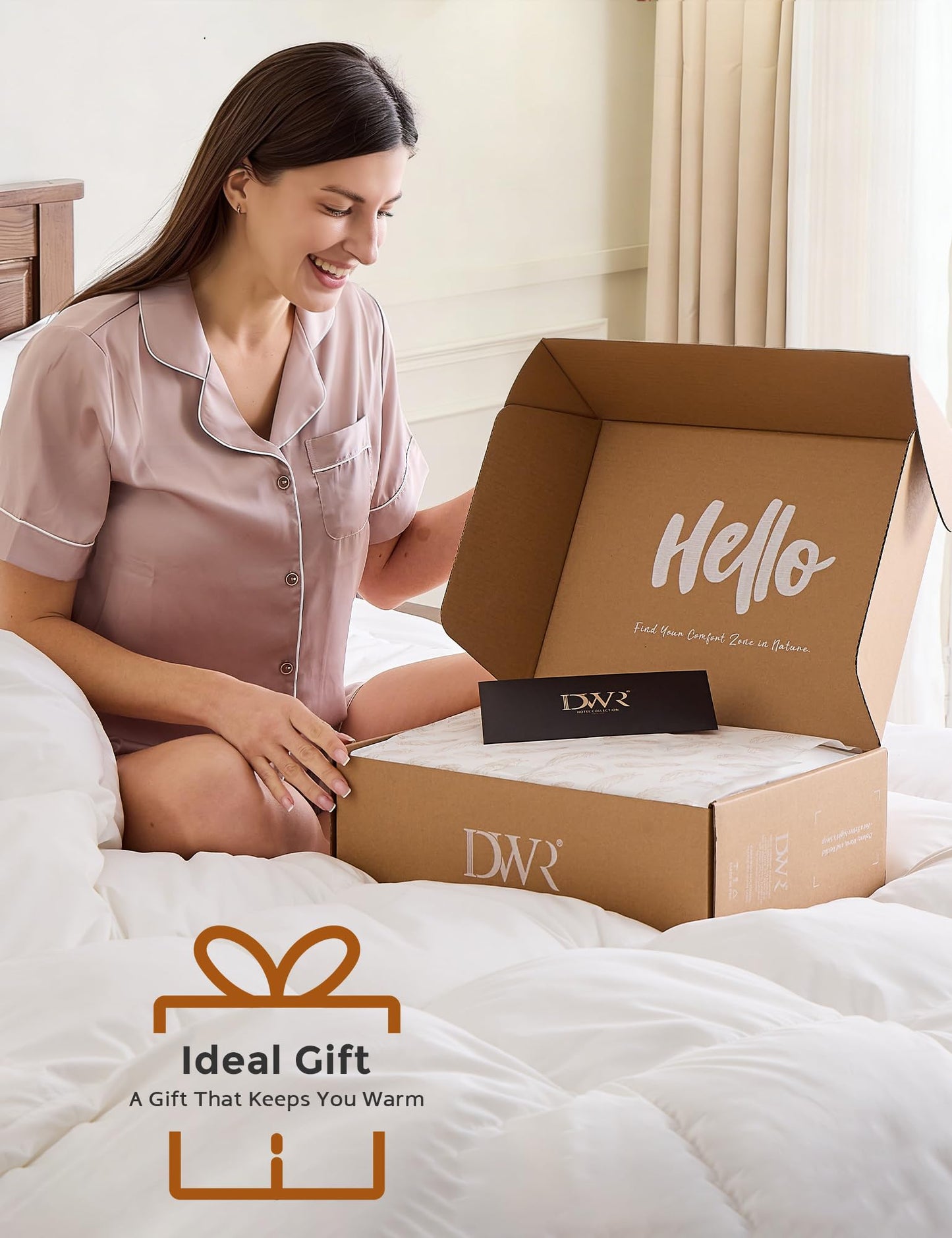 DWR Goose Feather Down Fiber Comforter Queen Size, Fluffy White Duvet Insert, Buttery-Soft and Breathable, Marshmallow-Like Loft, All Season Hotel Luxury Bedding, 8 Corner Tabs, 90" x 90"
