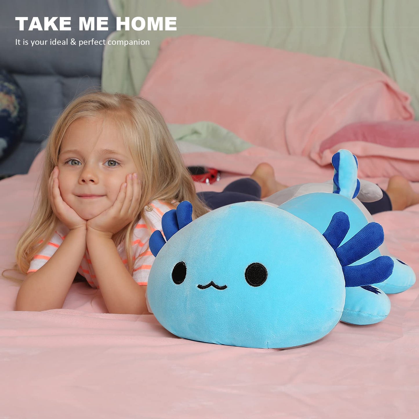 Onsoyours Original Axolotl Plush Cute 13 inch Stuffed Animal Soft Blue Pillow Kawaii Plush Toy Gift for Kids & Adults (Blue Axolotl, 13")