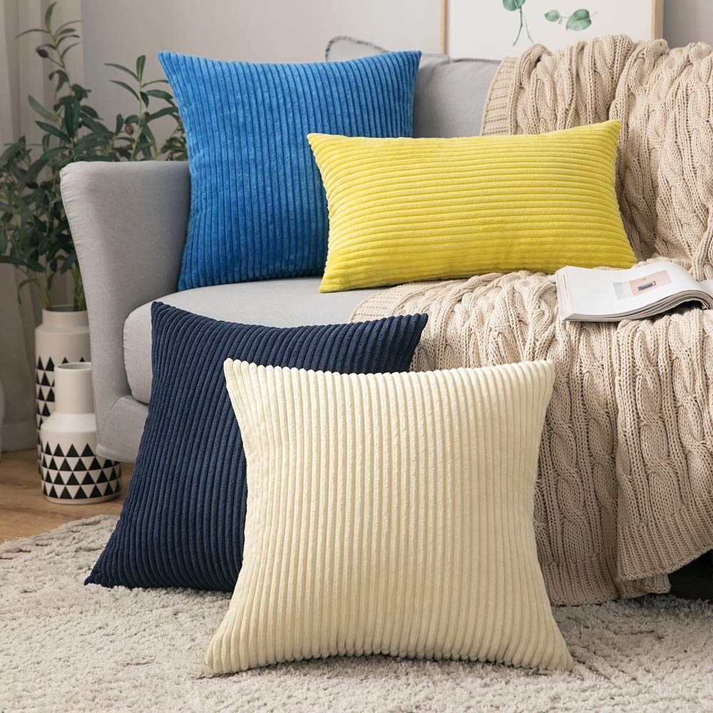 MIULEE Pack of 2, Corduroy Soft Soild Decorative Square Throw Pillow Covers Set Cushion Cases Pillowcases for Sofa Car 18 x 18 Inch Cream White Bundle Cream White Fleece Blanket 50x60 inch