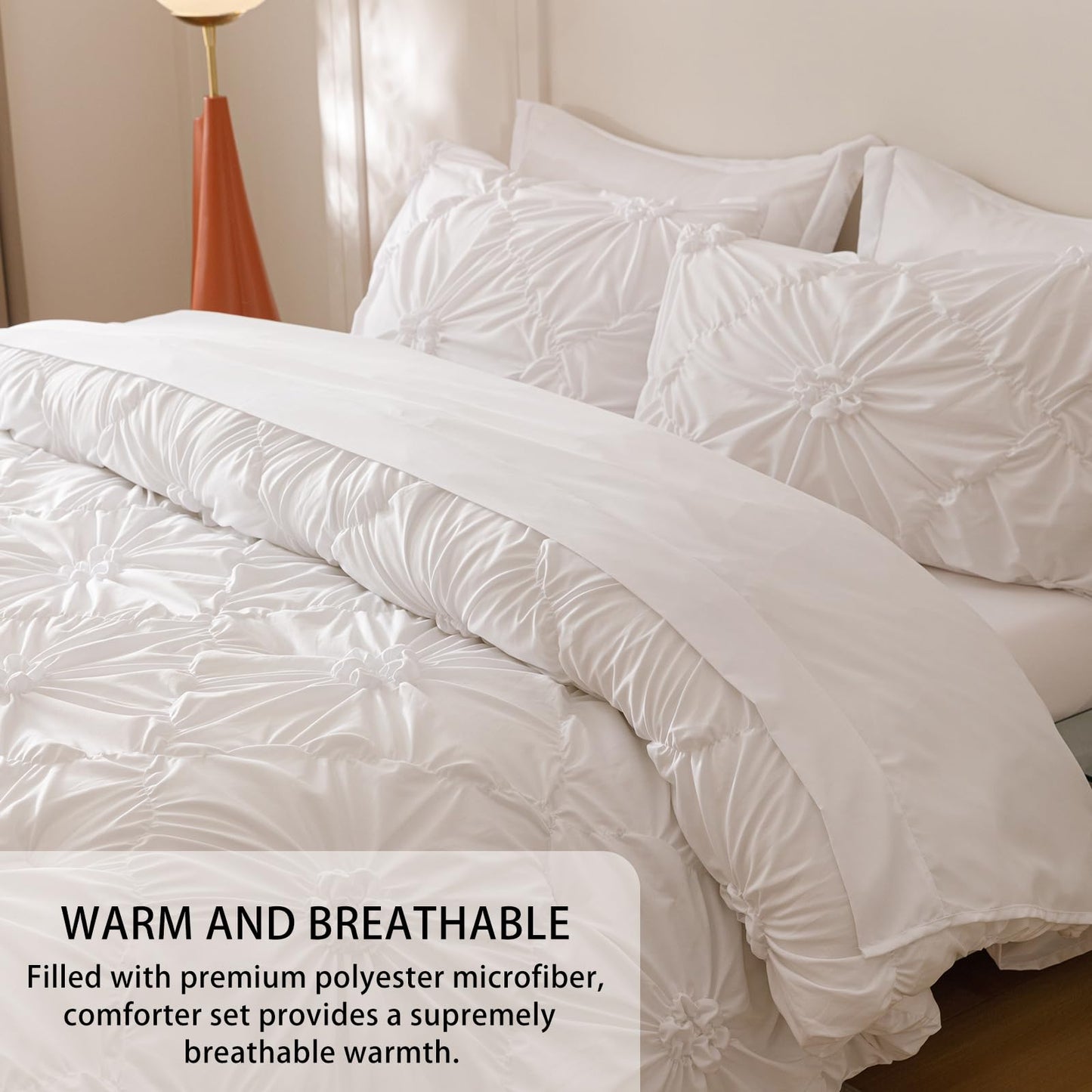 Nttopship White Queen Comforter Set - 7 Pieces Bed in a Bag, Premium Comforters Queen Size Bed Set Pintuck Pinch Pleat Complete Comforter Set with Flat Sheet, Fitted Sheet and Pillowcases,White