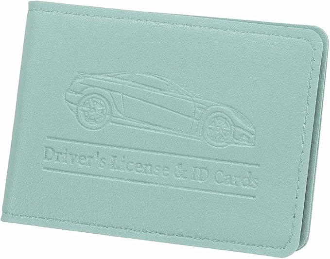 HARFINGTON Car Registration and Insurance Holder PU Leather Vehicle Glove Box Organizer Storage Accessories Car ID Holder with 2 Pockets for License ID Card Bank Card Documents, Blue