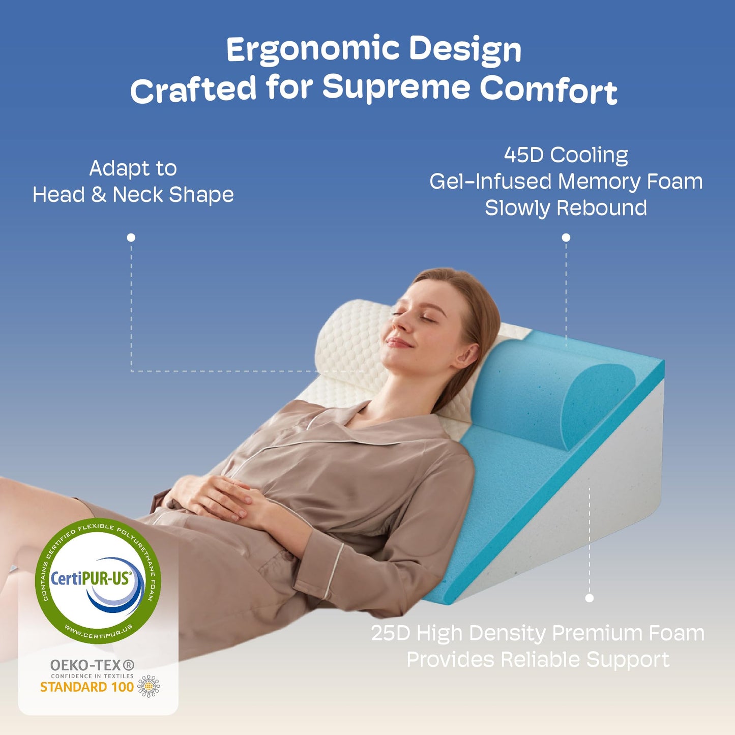 Simpledad 2PCS Wedge Pillow, 12" Wedge Pillow for Acid Reflux, Back Pain Relief, Cooling Memory Foam Top, Bed Wedge Pillows for Headboard, Sleeping, Snoring, Back Support, After Surgery.