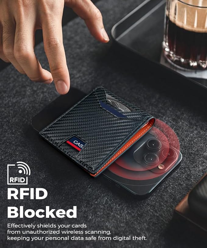 7worldlet Slim RFID Blocking Wallets for Men Synthra™ Ultra Leather Bifold Minimalist Wallet 11 Cord Holder Thin Mens Wallet with Gift Box (Oranger)