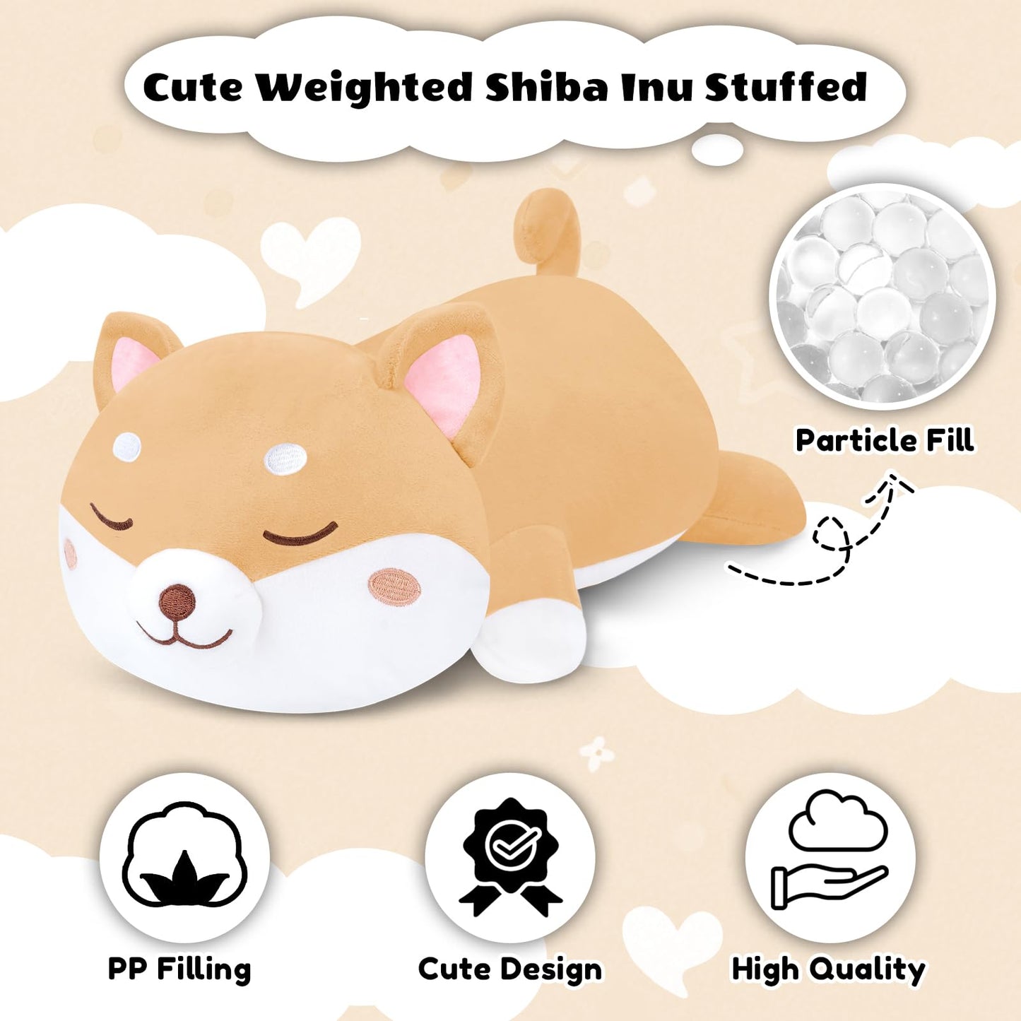 Finebee Weighted Shiba Inu Stuffed Animals, Cute Weighted Dog Plush, Soft Comfort Stuffed Weighted Shiba Inu Plushie Gifts for Kids & Adults (9.8" 0.8Lbs)