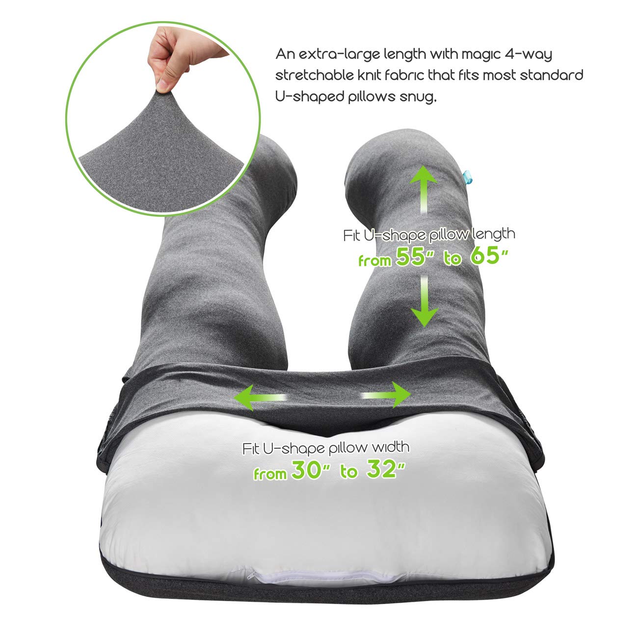 COSMOPLUS 𝐏𝐫𝐞𝐠𝐧𝐚𝐧𝐜𝐲 𝐏𝐢𝐥𝐥𝐨𝐰 𝐂𝐨𝐯𝐞𝐫 U Shaped Full Body Pillow Case 𝐂𝐨𝐯𝐞𝐫 for Maternity,Stretchy Cool Breathable Jersey Fabric, Provides Sleep and Pregnancy Support,Heather Grey