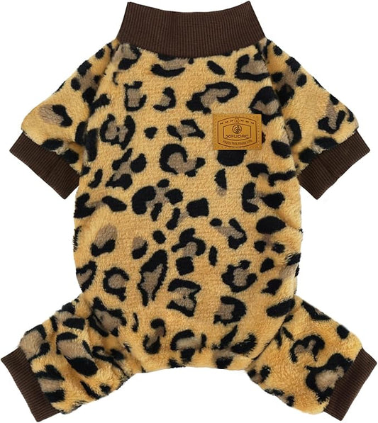 XPUDAC Dog Sweater Leopard Fleece Dog Pajamas for Small Medium Dogs Girl Boy Pet Winter Clothes for Winter Christmas(Large)