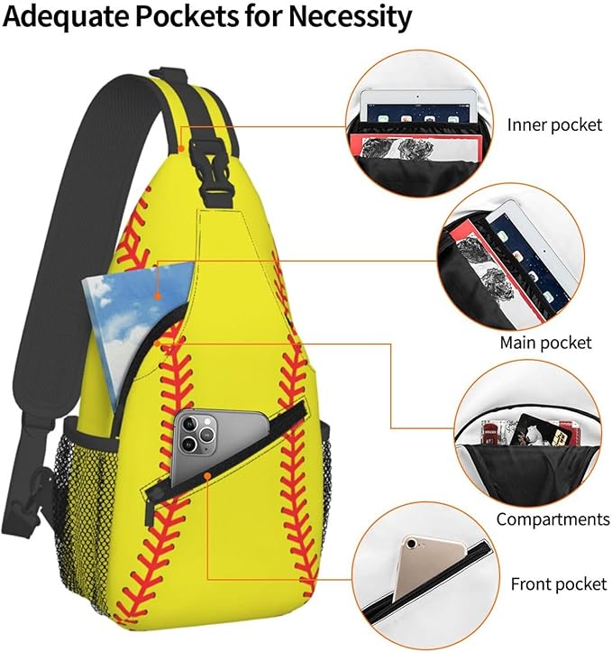 QFXUYNG Softball Ball Adult Sling Bag Unisex Chest Bags Crossbody Backpack Casual Daypacks Shoulder Bag for Women Men Cycling Hiking Travel