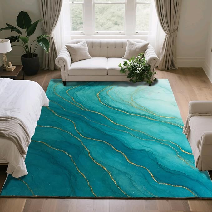 Luxury Marble Rug - 3x4 Rug, Abstract Marble Outdoor Rugs, Abstract Modern Entryway Rugs, Washable & Non Slip Carpet Home Decor
