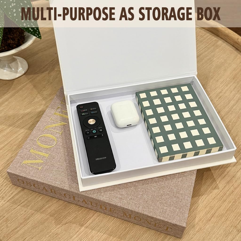 RolenBox Decorative Books for Home Decor, Coffee Table Decor with Linen White Books Stack Bookshelf, Fake Book Double as Libros Decorativos and Photo Storage (2 Piece Set)
