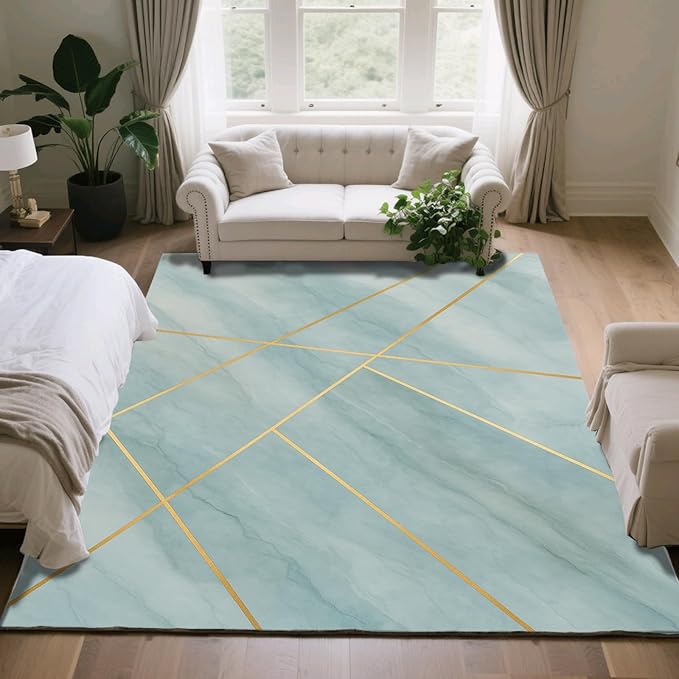 Minimalist Marble Rug - 6x9 Area Rugs, Abstract Line Marble Kids Rugs, Modern Geometric Area Rug, Washable & Non Slip Large Rug Home Decor