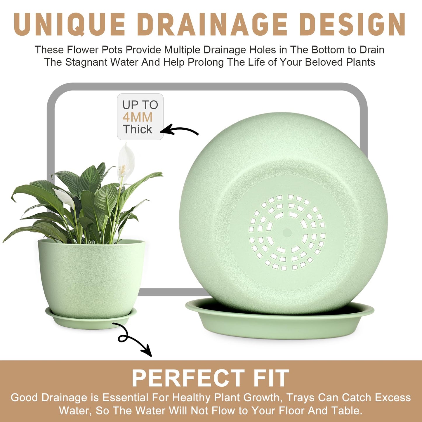 YNNICO Plant Pots 12/10/9 inch Set of 3, Flower Pots with Multi Mesh Drainage Holes, Large Planters for Indoor Outdoor Garden Plants and Flowers. (Green)