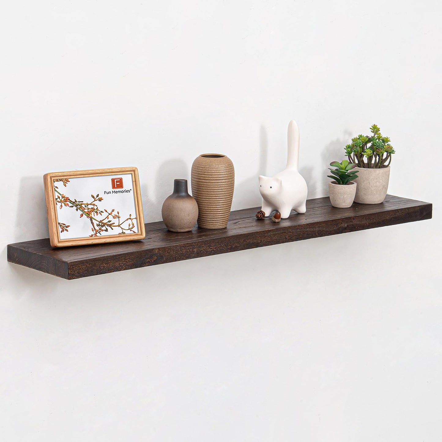 Fun Memories 42" Floating Shelves for Wall, Rustic Solid Elm Wood Floating Shelves - Invisible Bracket Mount, Extra Long Wall Mounted Shelf for Living Room, Bathroom, Bedroom, Kitchen, Walnut