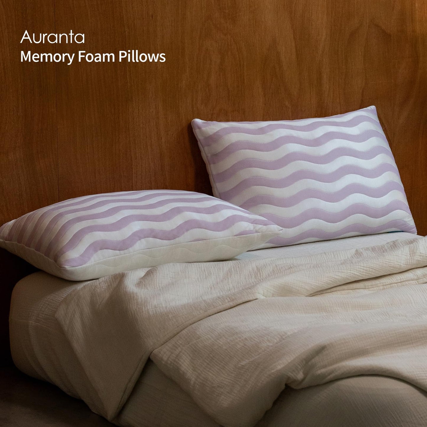 Auranta Pillows Queen Size Set of 2 - Cooling Shredded Memory Foam Bed Pillows for Sleeping, Adjustable Loft for Side, Back, and Stomach Sleepers, Medium Firm Support with Washable Cover, Mauve
