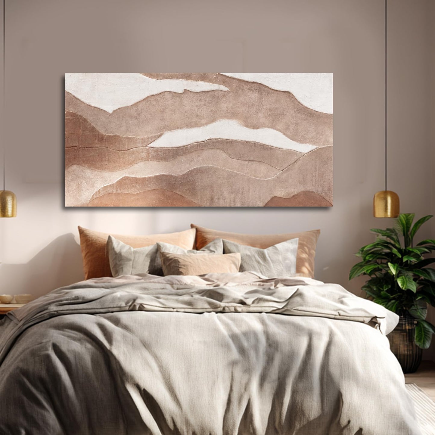 YLLTIEM Brown Abstract Wall Art 24x48 Inch, Hand Painted Textured Canvas Painting, Earth Tone Landscape Wall Decor for Living Room, Bedroom, Fireplace, Office