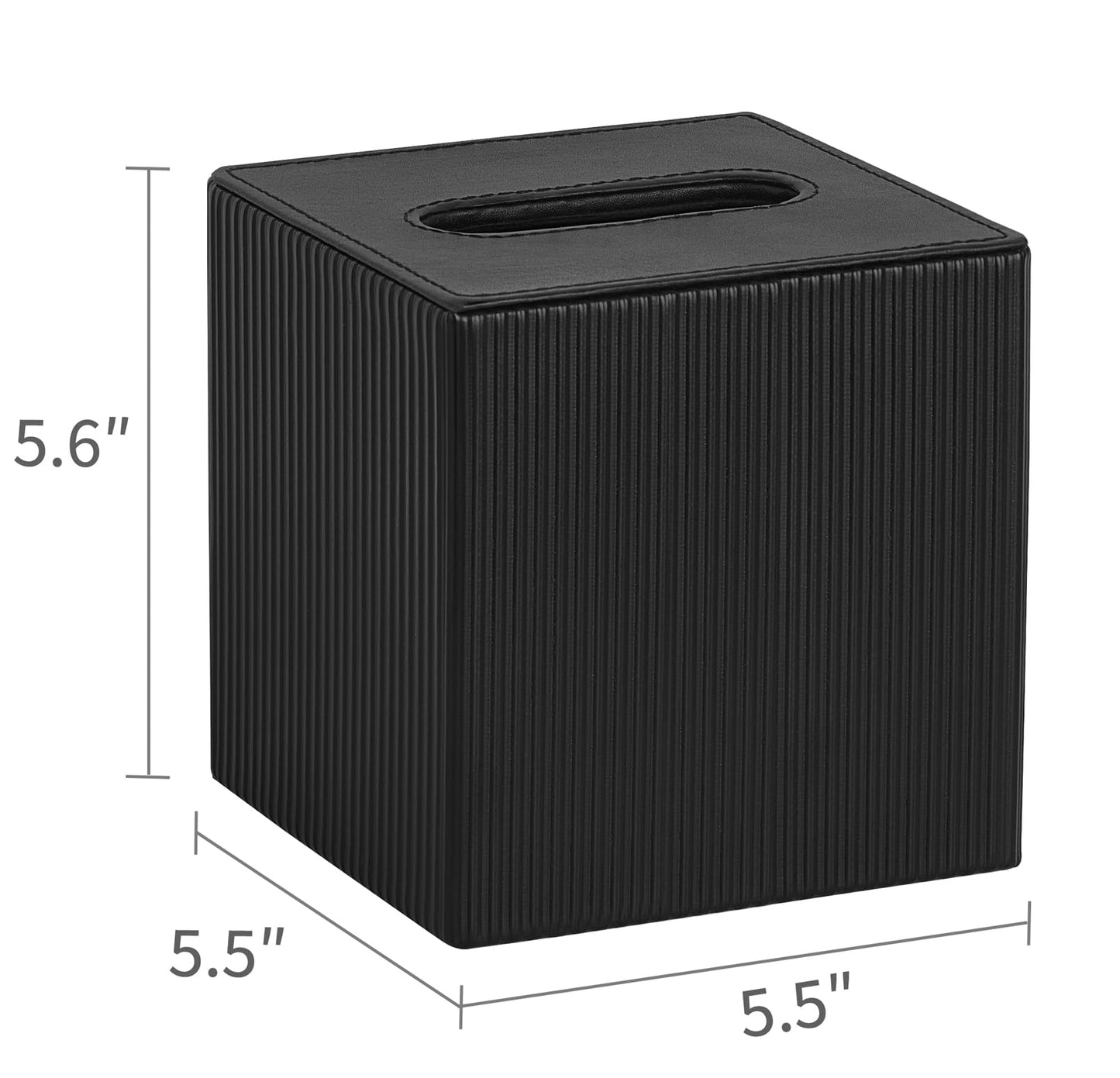 Mkono Tissue Box Cover PU Leather Square Tissue Box Holder with Bottom, Decorative Facial Cube Organizer for Bedroom Bathroom Dresser Vanity Countertop Night Stands Home Office Desk (Black)