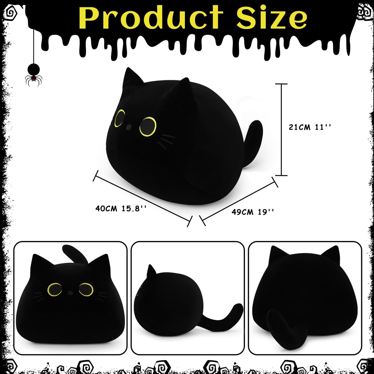 Auspicious beginning Black Cat Plush Toy-19'' Giant Black Cat Stuffed Animal, Plushie Toy Kawaii Plushies Cat Plush Pillow, Halloween Decor Plush Toys Halloween Plush Gift for Kids
