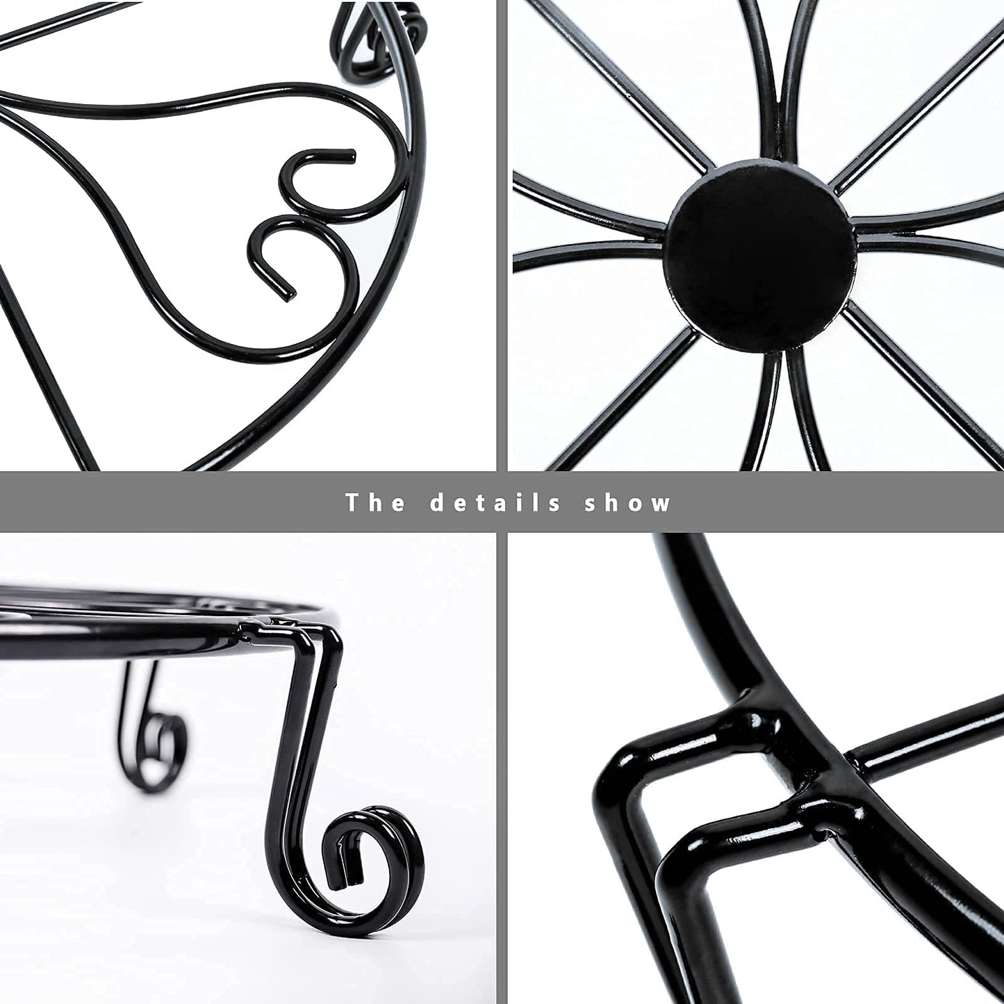 NSYOOMH 2 packs 12" Black Metal Plant Stands Heavy Duty Plants Holder Outdoor Indoor, Round Wrought Iron Sturdy Flower Planter Pot Stand, Corner Gardening Inside Potted Plant Risers - 12Inches
