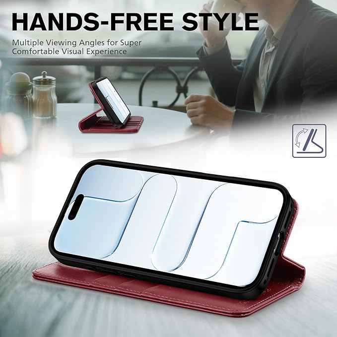 TUCCH Wallet Case for iPhone Air (6.5") 2025, 3 Credit Card Slot | RFID Blocking | Stand | PU Leather | Protective Flip Folio Cover | Shockproof TPU Interior Shell | Deep Red