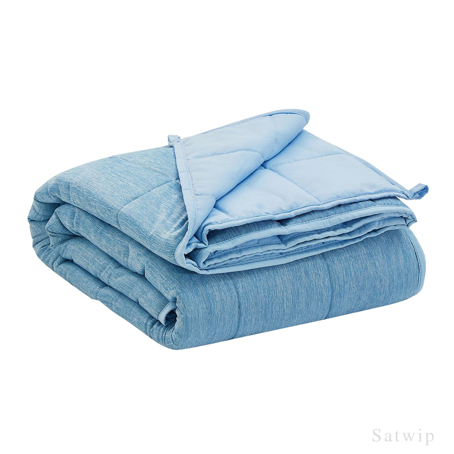 Satwip Cooling Weighted Blanket 15 lbs Cool Moire Jersey Bed Blanket Twin Size for Hot Sleeper with Soft Breathable Sanded, 48 x 72 inches, Blue