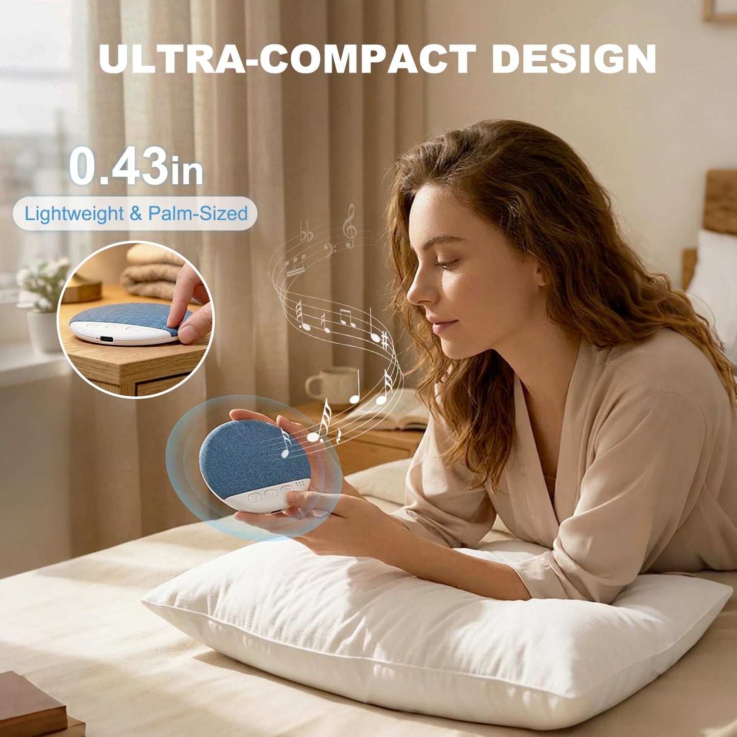 Vitomas New Sleep White Noise Machine with Smart Bluetooth 5.4 Pillow Speaker with Up to 48H Playtime & 3 Timers with Stereo Bass Private Sleep Headphones-Blue