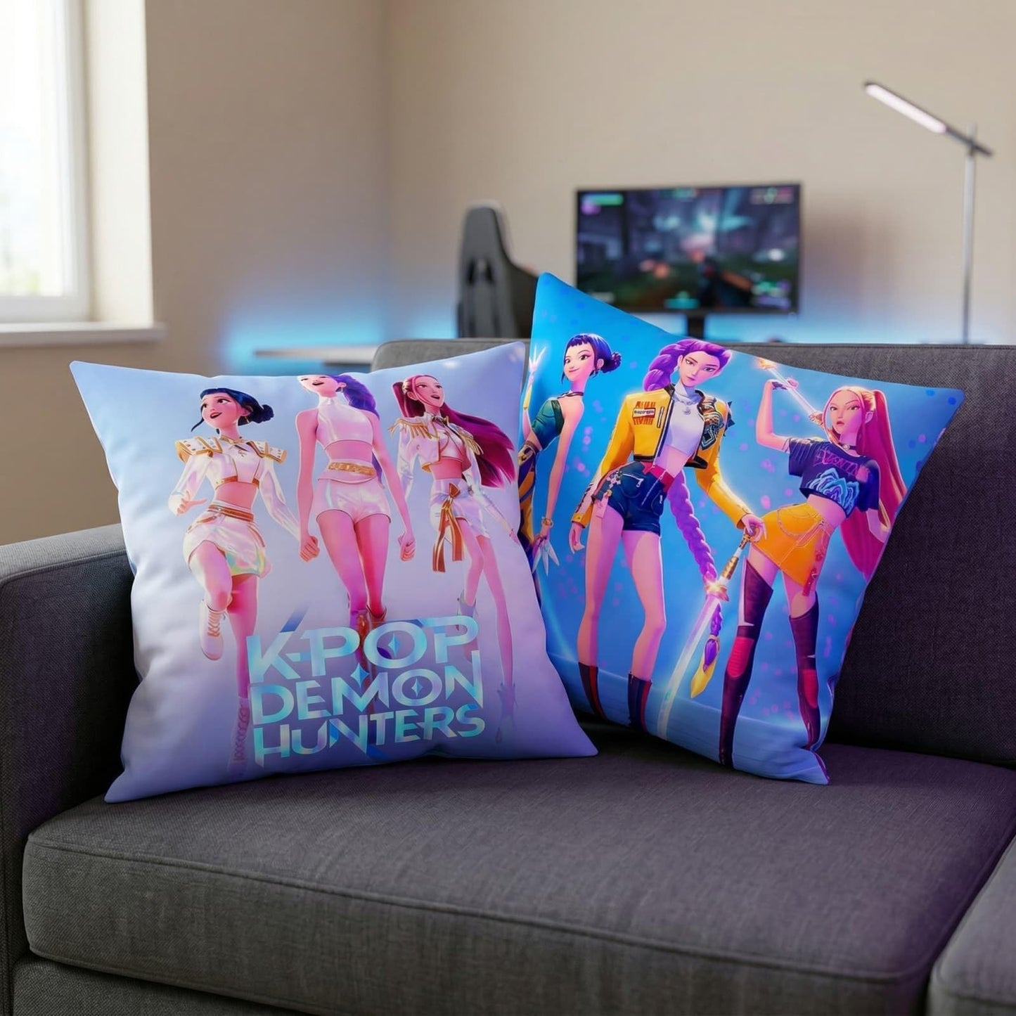 GISEO Demon Movie Hunters Pillow Covers, 2 Pack 18" x 18" Korea Pop Unique Designs Decorative Throw Pillow Cases for Themed Parties & Room Decor