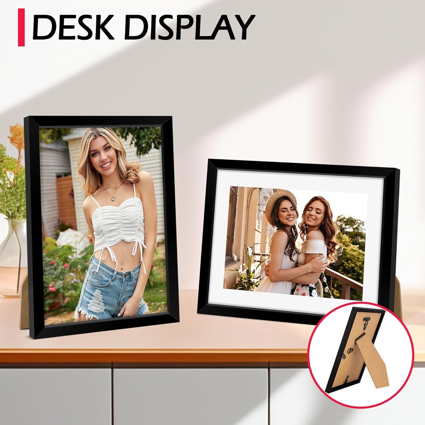HOMERHYME 8x10 Picture Frame Set of 8, Black Photo Frames for Tabletop or Wall Display, Fits Pictures 5x7 with Mat or 8x10 Without Mat, Frame Collage with HD Plexiglass for Gallery Home Wall Decor
