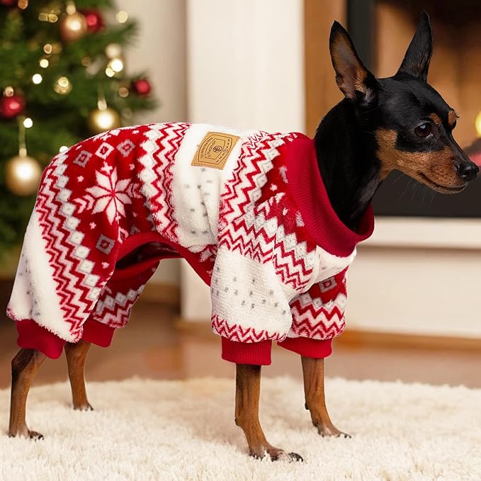 XPUDAC Dog Christmas Pajamas Fleece Dog Sweater for Small Medium Dogs Girl Boy Winter Puppy Clothes Holiday Pet Outfit, XL
