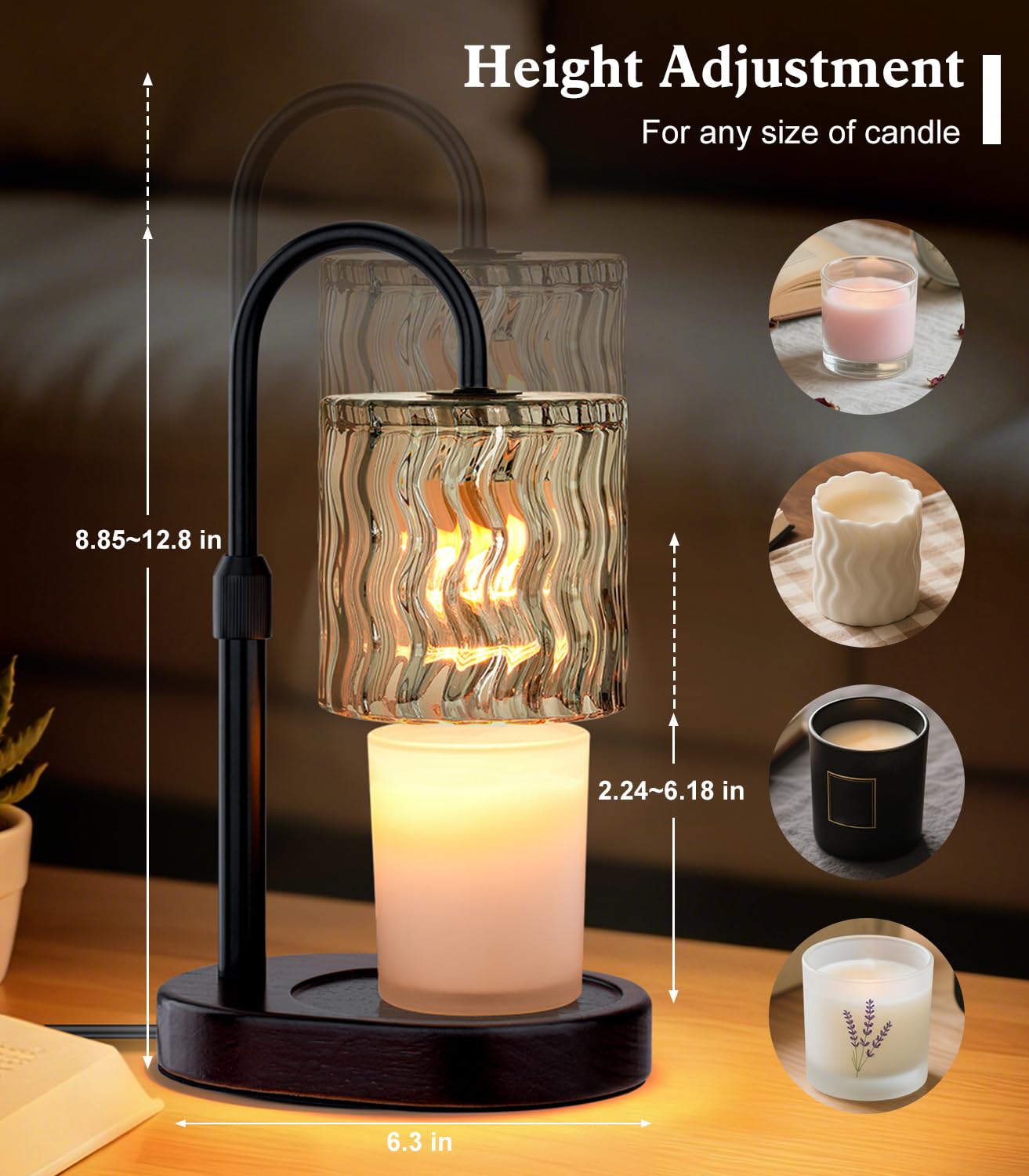 GOIUEDBZ Candle Warmer Lamp Electric Timer: Dimmable Candles Warming Lamps - Height Adjustable Burner Jar - No Flame Scented Melts Wax - All Candle Jars Home Decor Table Light