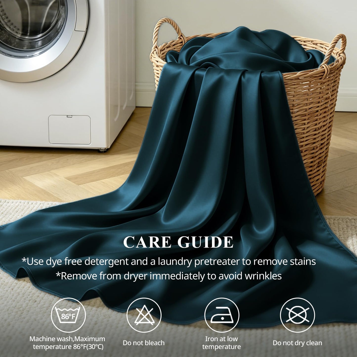 KRIMANO Queen Size Sheet Set, Viscose Bamboo Sheets for Bed Set 4pcs, 100% Viscose Derived from Bamboo, Hotel Luxury Silky & Cooling for Hot Sleepers, Deep Pocket Up to 17", Navy Blue
