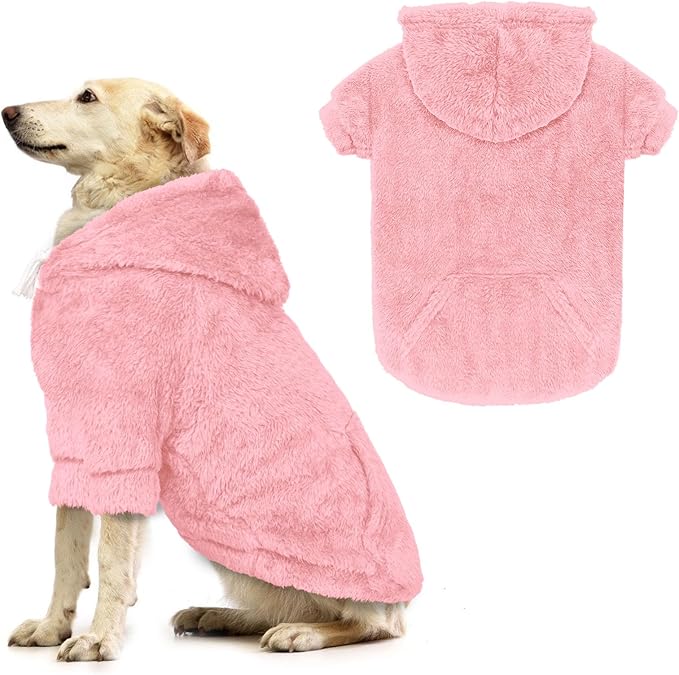 Dog Sweater,Dog Hoodies,Warm Fuzzy Fleece Sweatshirt with Hood & Pocket,Leash Hole,Cozy Cold Weather Pet Clothes Pet Sweater for Small,Medium,and Large Dogs(Pink,XL)