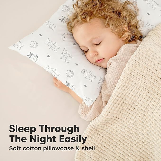 KeaBabies Toddler Pillow with Pillowcase, Jumbo 14X20 - Soft Organic Cotton Toddler Pillows for Sleeping - Machine Washable - Perfect for Travel, Toddler Bed Set (KeaFriends)
