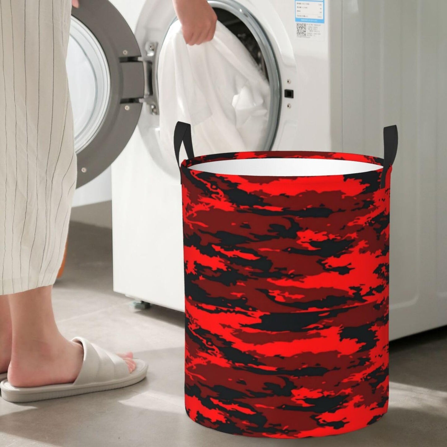 Gbuzozie Black And Red Camouflage Round Laundry Hamper Military Camo Storage Basket Toys Clothes Organizer Bin For Home Bathroom Bedroom Dorm Nursery, 62l