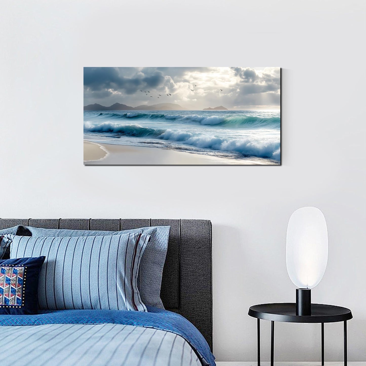 Tarfupth Large Ocean Wall Art for Living Room 20"x40" Blue Coastal Beach Canvas Prints Modern Seascape Wave Artwork for Bedroom Bathroom Office Home Decor Ready to Hang
