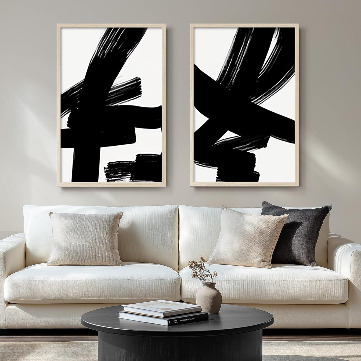Abstract lines Canvas Wall Art 2Pcs Framed Modern Minimalist Prints Brush Stroke Gallery Picture Posters Living Room Bedroom Office 12x16 Inch Ready to Hang