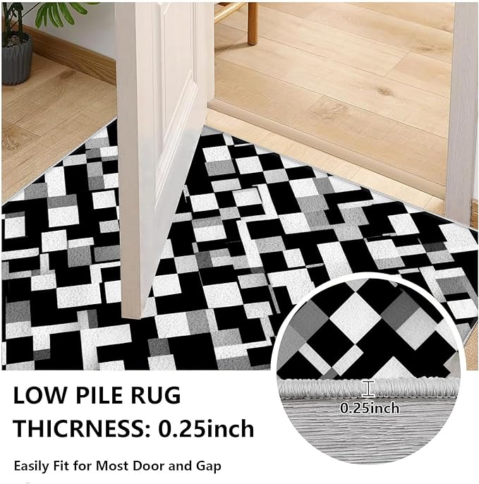 Black White and Grey Rug - Geometric Area Rug, Area Rugs 5x8, Modern Abstract Rugs, Irregular Block Splicing Carpet Washable Non Slip Home Decor Carpet for Living Room