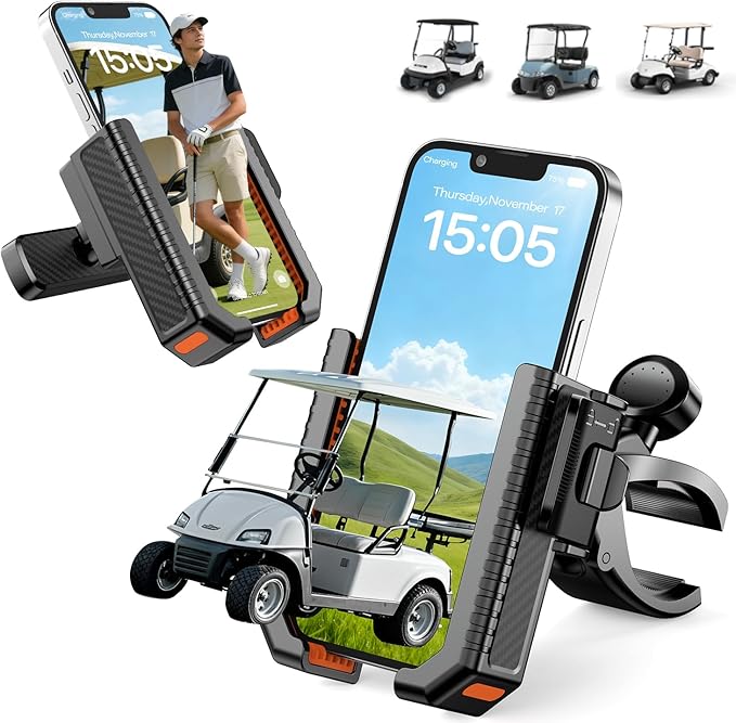 2-in-1 Golf Cart Phone Holder Mount[magnetic base&vise clamp] Compatible with All 4.5-7" Smartphones (iPhone/Galaxy/Google).Universal Fit for Golf Accessories,EZGO/Club Cars/Yamaha/Golf Cart