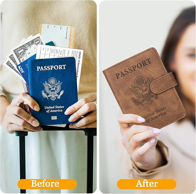 TIGARI Passport Holder for Travel Women Men, PU Leather Waterproof RFID Wallet Cover Case Sleeve, Valentines Day Gifts, Vacation Plane Cruise Travel Document Organizer Essentials