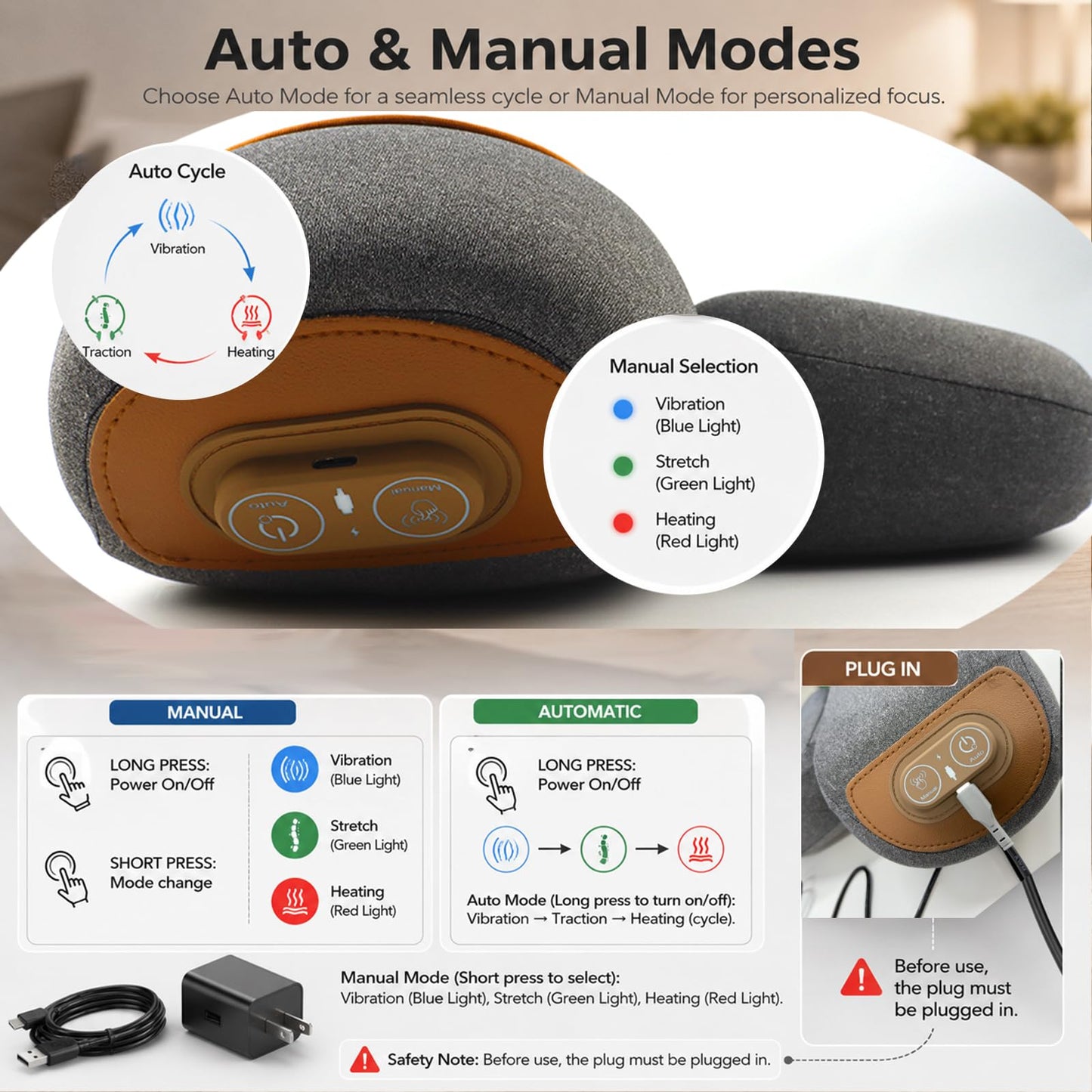 Moozerka 3 in 1 Cervical Neck Pillow Massage,Ergonomic Memory Foam Neck Cervical Traction Device,Portable Deep Tissue Relief Gift for Men and Women