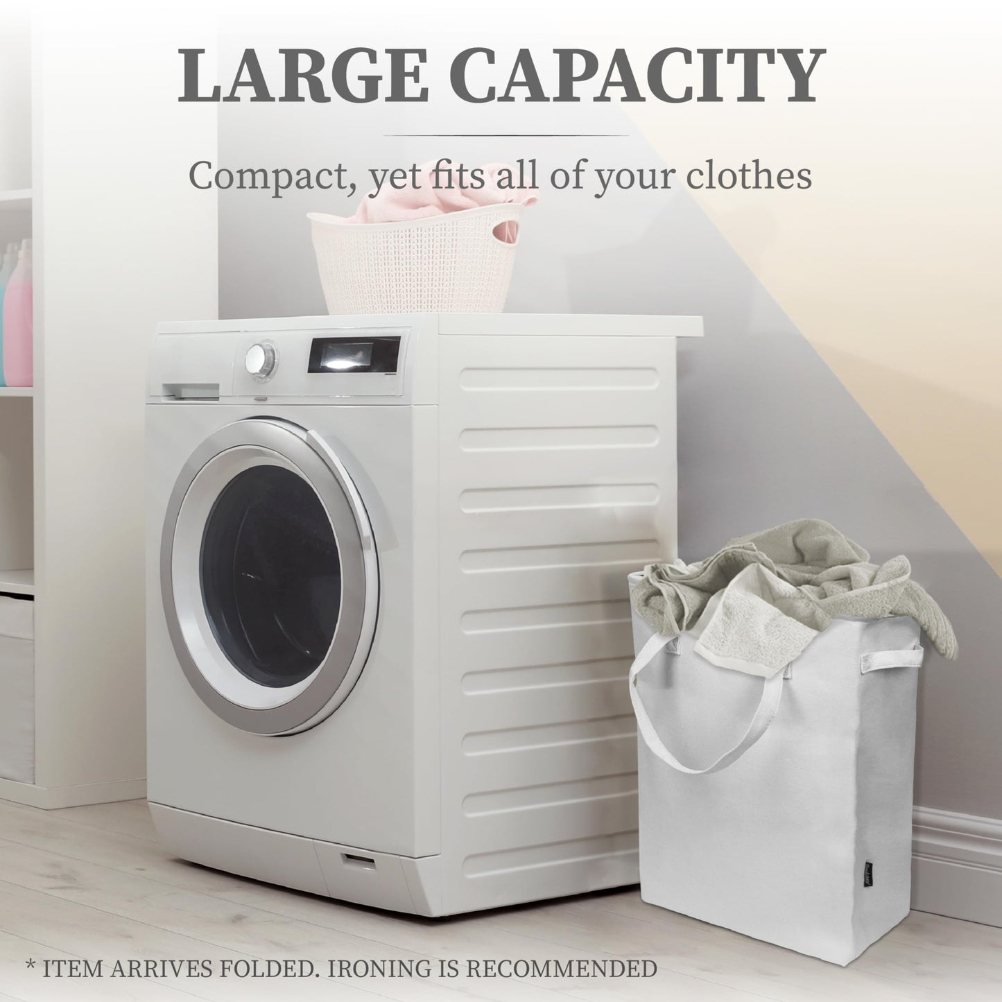BROOKSTONE, Slim Laundry Hamper with Handles, Perfectly Sized for Everyday Use, Foldable Travel Laundry Bag for Dirty Clothes, Laundry Basket for Dorms and Bedrooms