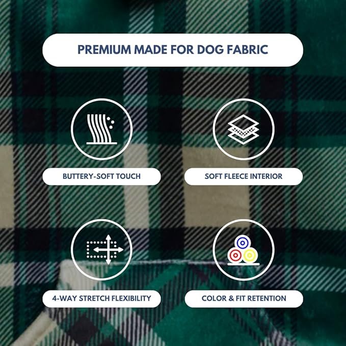 Spark Paws Dog Hoodie – Premium Dog Sweater for Small, Medium, and Large Dogs | Warm Outfits for French Bulldogs, Pitbull, Puppy, Winter Jacket Alternative - Green Plaid - 5XL