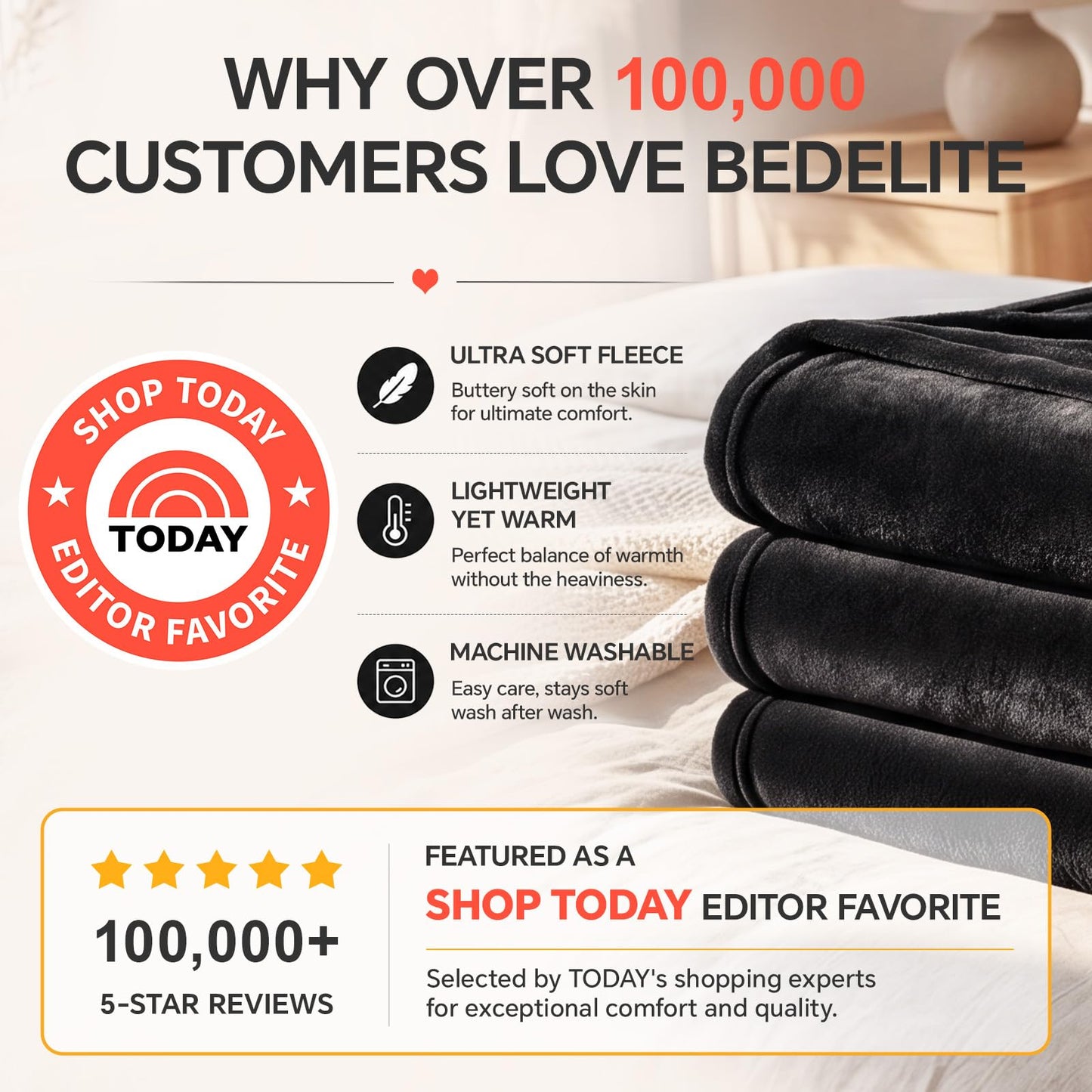 BEDELITE King Size Blanket for Bed, Luxury Plush Cozy Fuzzy Fleece Blanket 108x90 inches, Super Soft Warm Big Lightweight Throw Blanket All Seasons Suitable, Black