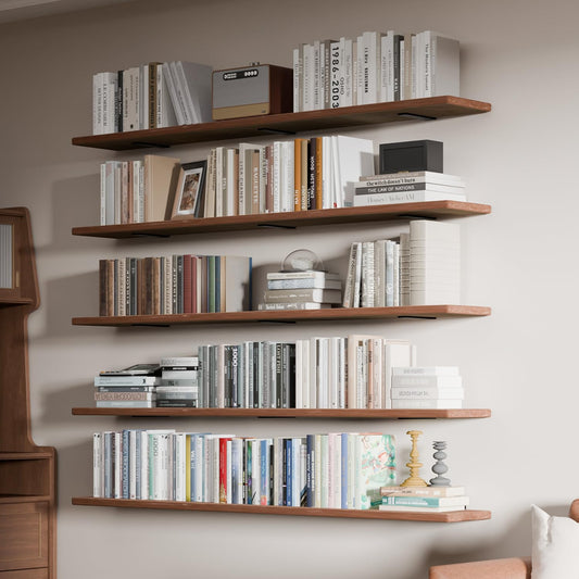 ONOTETUT 5 Tier Book Shelf,Long Floating Shelf for Wall 60 inch,Rustic Bookcase Long Shelves,Wall Mounted Bookshelf for Living Room