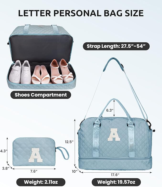 Vogewood Duffle Bag for Women - Personalized Weekender with Shoulder Strap for Overnight Trips, Water-Resistant Pocket for Makeup, Travel Bag Gift for Sister or Friend